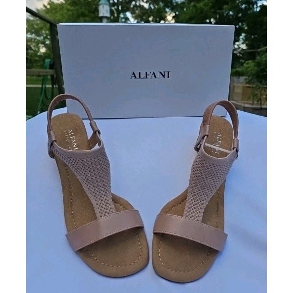 Alfani Vacanza Wedge Sandals Blush Knit 9 M- New With Box